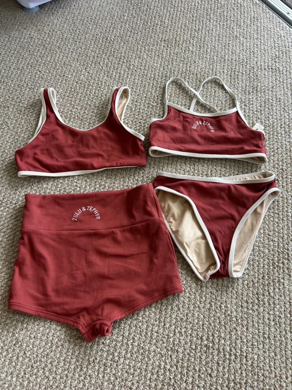 Zulu & Zephyr Rust Ribbed Swim Set with Cream Trim - Picture 1 of 1